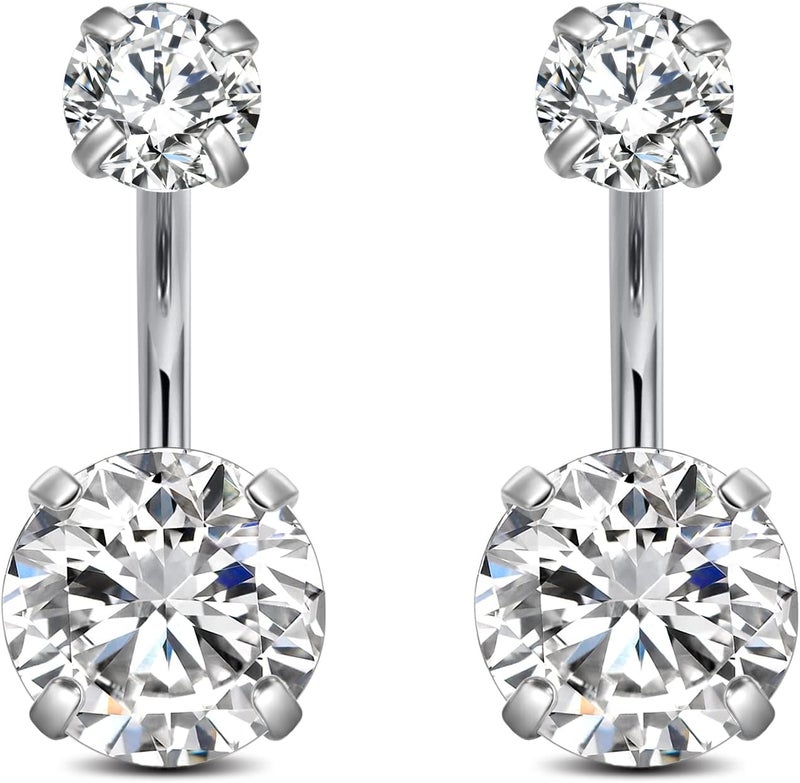 FECTAS 14g Belly Button Rings Surgical Steel CZ Petite Navel Ring for Women Body Piercing Jewelry Petite select Barbell Len 6mm 8mm 10mm 12mm 14mm Silver - Image 1